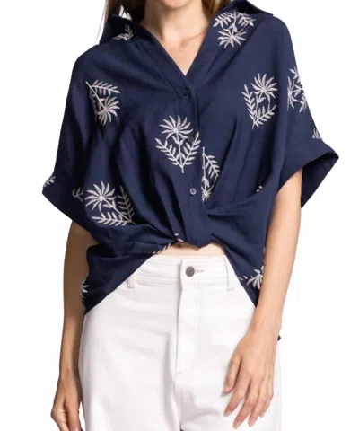 Pink Martini Reese V-neck Button-up Shirt In Navy In Blue