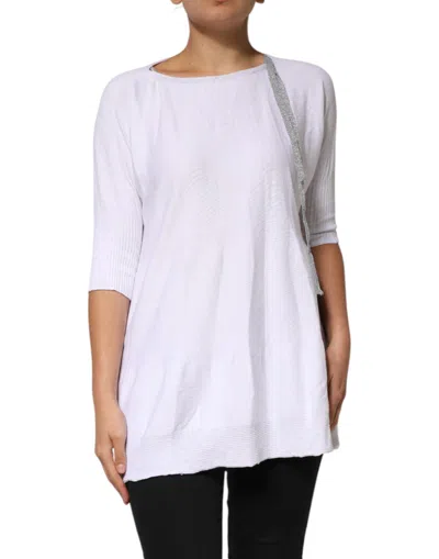 Pre-owned Pink Memories Cotton Short Sleeves Round Neck Blouse Women's Top () In White