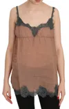 Pink Memories Lace Spaghetti Strap Tank Top Blouse In Brown