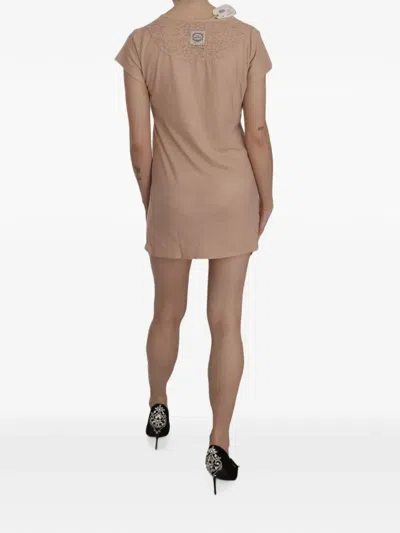 Pink Memories Lace-appliqué Short-sleeve Mini Dress In Pink