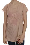 Pink Memories Cream Lace Short Sleeve Shirt Top Cotton Blouse In Brown