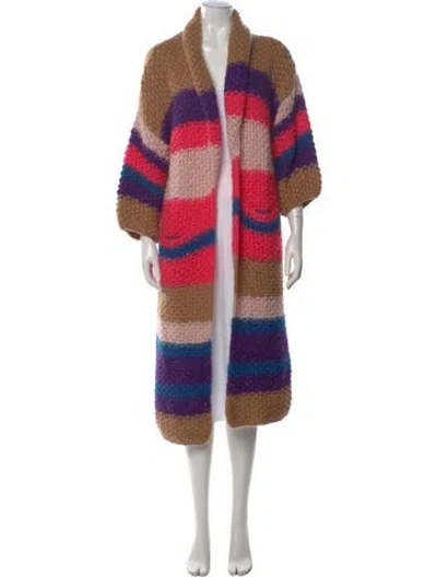 Pre-owned Pink Memories Striped Open Front Sweater In Multi