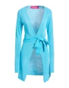 Pink Memories Woman Cardigan Azure Size 8 Viscose, Linen, Polyamide In Blue
