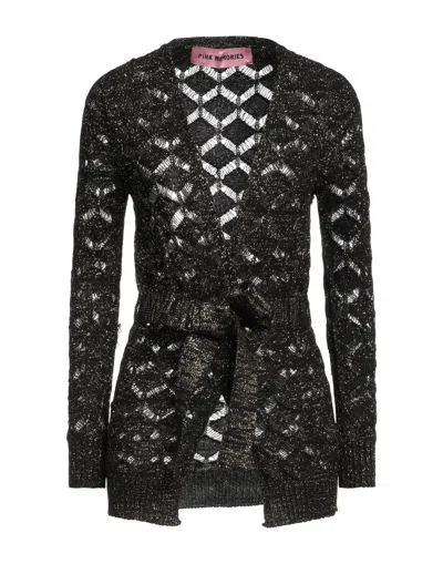 Pink Memories Woman Cardigan Black Size 6 Cotton, Acrylic, Metallic Polyester, Polyamide
