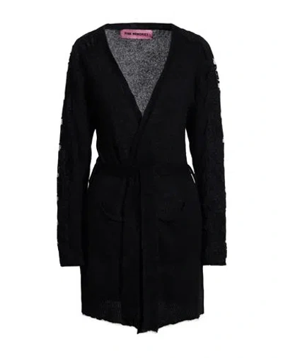 Pink Memories Woman Cardigan Black Size 12 Polyamide, Mohair Wool, Wool, Cotton