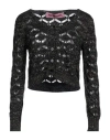 Pink Memories Woman Cardigan Black Size 4 Cotton, Acrylic, Metallic Polyester, Polyamide In Black