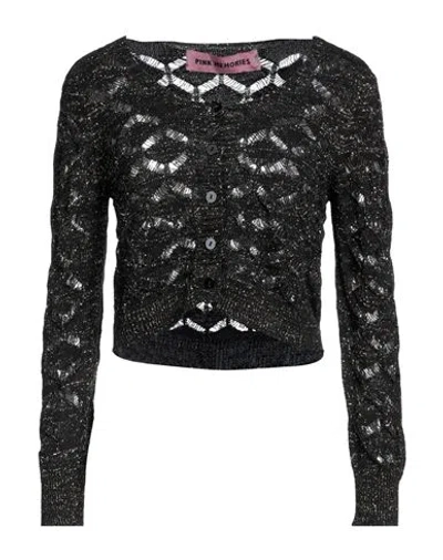 Pink Memories Woman Cardigan Black Size 4 Cotton, Acrylic, Metallic Polyester, Polyamide