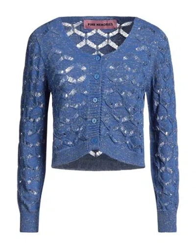 Pink Memories Woman Cardigan Blue Size 8 Cotton, Acrylic, Metallic Polyester, Polyamide
