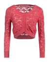Pink Memories Woman Cardigan Coral Size 6 Cotton, Acrylic, Metallic Polyester, Polyamide In Red
