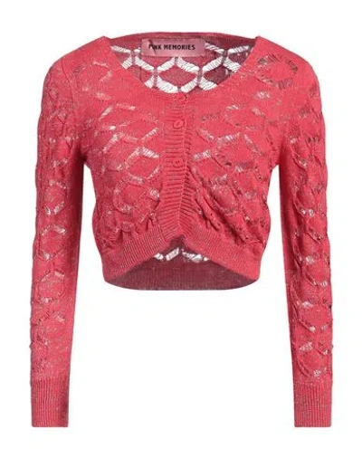 Pink Memories Woman Cardigan Coral Size 6 Cotton, Acrylic, Metallic Polyester, Polyamide In Red