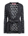 Pink Memories Woman Cardigan Navy Size 4 Cotton, Acrylic, Metallic Polyester, Polyamide In Navy Blue