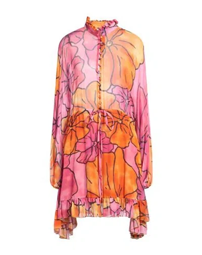 Pink Memories Woman Mini Dress Fuchsia Size 8 Viscose In Multi