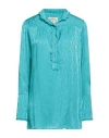 Pink Memories Woman Shirt Turquoise Size 6 Acetate, Silk In Blue