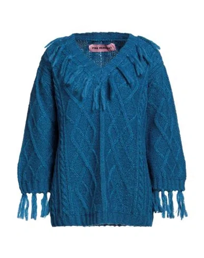 Pink Memories Woman Sweater Blue Size 8 Acrylic, Mohair Wool, Polyamide, Wool