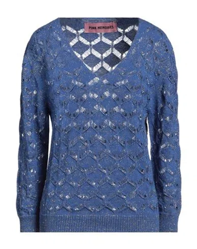 Pink Memories Woman Sweater Blue Size 8 Cotton, Acrylic, Lurex