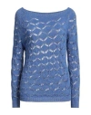 Pink Memories Woman Sweater Blue Size 6 Cotton, Acrylic, Metallic Polyester, Polyamide