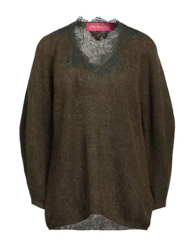 Pink Memories Woman Sweater Military Green Size 6 Alpaca Wool, Polyamide, Wool, Cotton In Brown