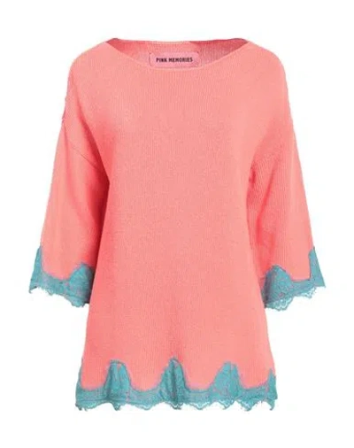 Pink Memories Woman Sweater Salmon Pink Size 8 Recycled Cotton, Acrylic, Polyamide