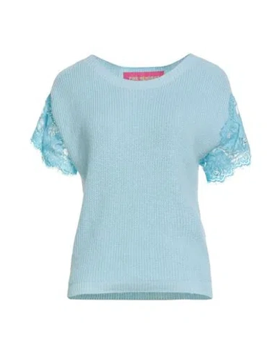 Pink Memories Woman Sweater Sky Blue Size 6 Cotton, Acrylic, Polyamide