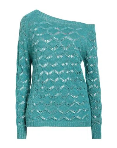 Pink Memories Woman Sweater Turquoise Size 6 Cotton, Acrylic, Metallic Polyester, Polyamide In Blue