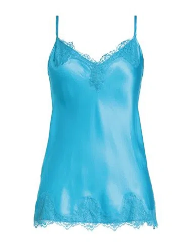 Pink Memories Woman Top Azure Size 4 Viscose, Elastane, Cotton, Polyamide In Blue