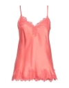 Pink Memories Woman Top Coral Size 10 Viscose, Elastane, Cotton, Polyester In Red