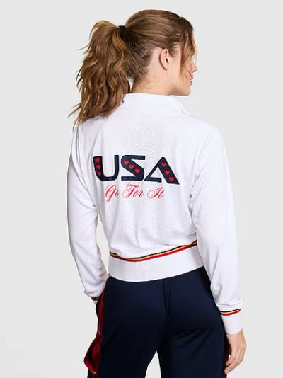 Pink Mesh Cropped Mock-neck Full-zip Jacket