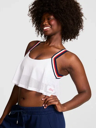 Pink Mesh Flowy Cropped Tank In Metallic