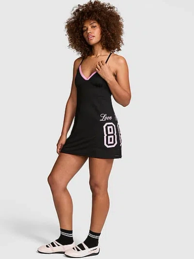 Pink Mesh Racerback Dress In Black