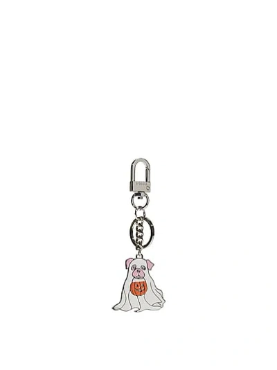 Pink Mini Dog Halloween Keychain Charm In White,ivory