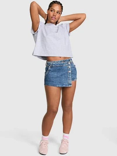 Pink Mini Jean Wrap Skort In Blue
