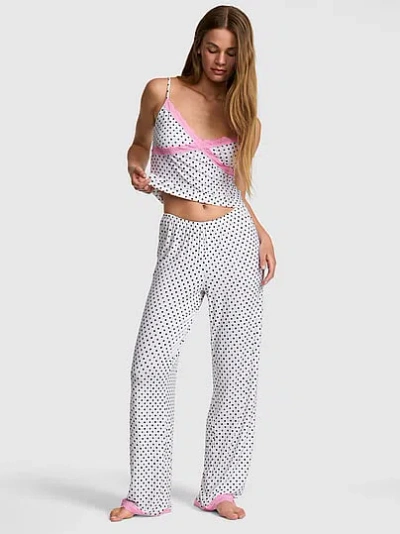 Pink Modal Lace-trim Cami & Pants Pajama Set In Animal Print