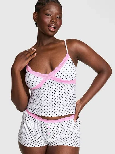 Pink Modal Lace-trim Cami In Animal Print