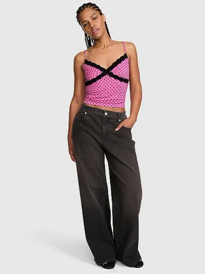 Pink Modal Lace-trim Cami In Animal Print