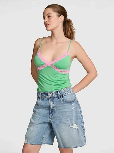 Pink Modal Lace-trim Cami In Green