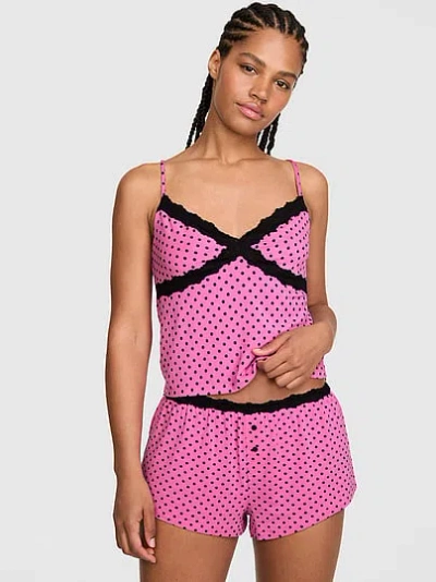Pink Modal Lace-trim Micro Shorts In Animal Print