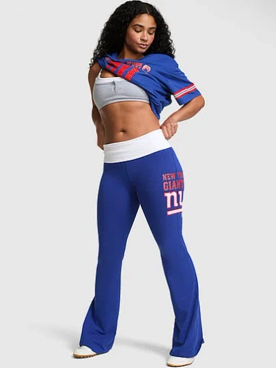 Pink Nfl Collection All-day Cotton™ Bling Foldover Flare Leggings In Blue