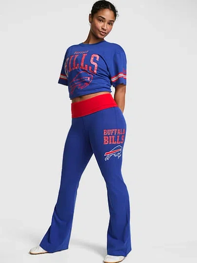 Pink Nfl Collection All-day Cotton™ Bling Foldover Flare Leggings In Blue