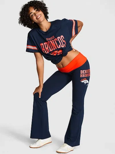 Pink Nfl Collection All-day Cotton™ Bling Foldover Flare Leggings In Blue