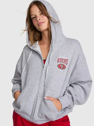 Pink Nfl Collection Campus Fleece™ Bling Full-zip Hoodie In Gray