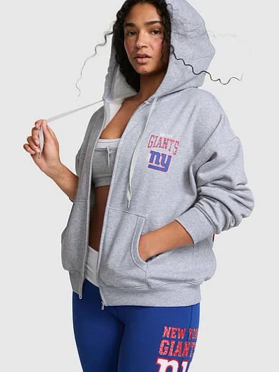 Pink Nfl Collection Campus Fleece™ Bling Full-zip Hoodie In Gray