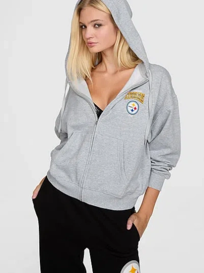 Pink Nfl Collection Campus Fleece™ Bling Full-zip Hoodie In Gray