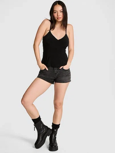 Pink Night-out Stretchy Knit Corset Tank Top In Black