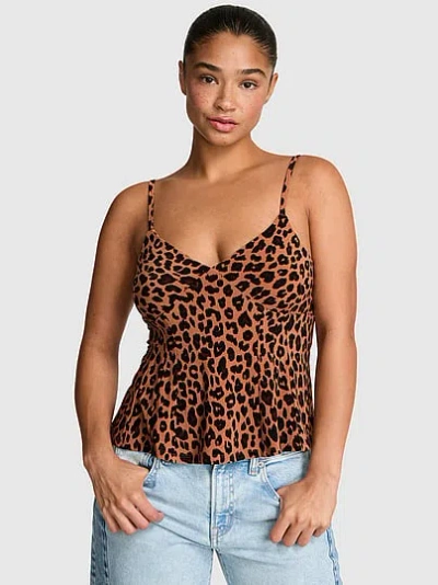 Pink Night-out Stretchy Knit Corset Tank Top In Brown