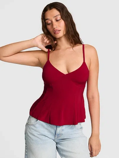 Pink Night-out Stretchy Knit Corset Tank Top In Red