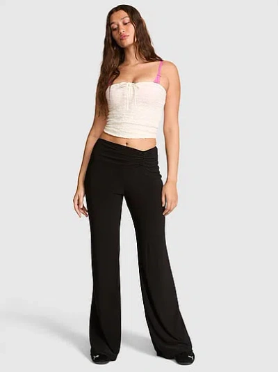 Pink Night-out Stretchy Knit Ruched Flare Pants In Black