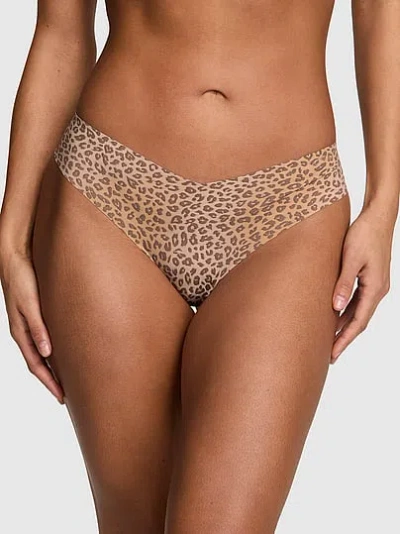Pink No-show Thong Panty In Animal Print