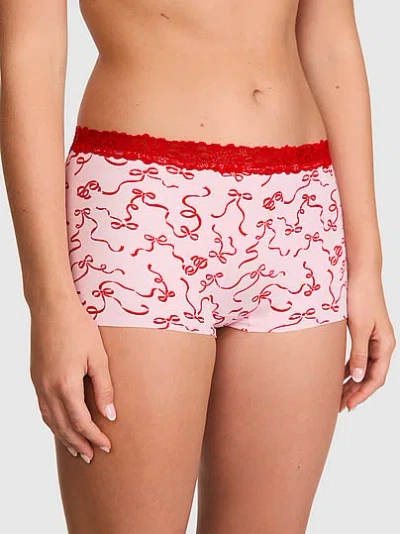 Pink No-show Cotton Boyshort Panty In Red