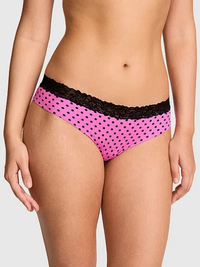 Pink No-show Cotton Thong Panty In Animal Print
