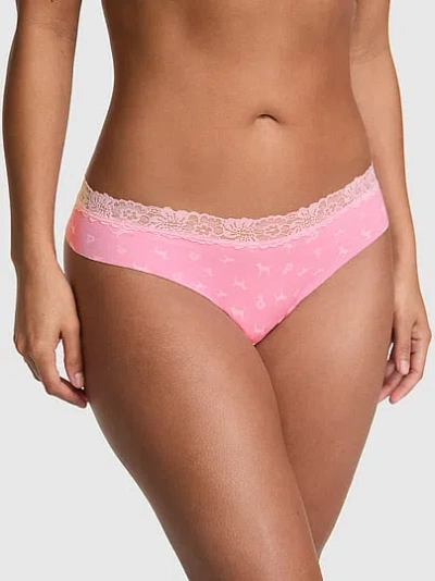 Pink No-show Cotton Thong Panty In Animal Print